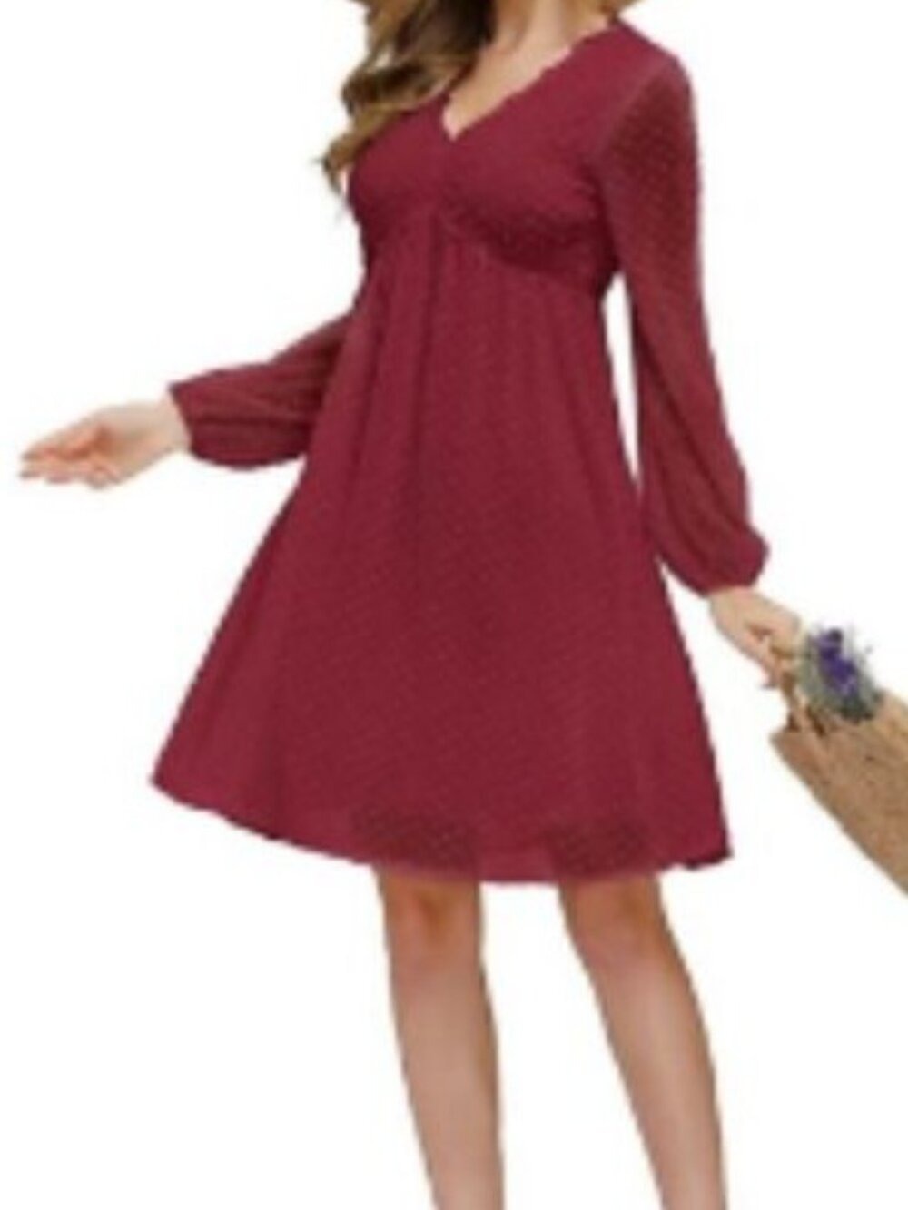JASAMBAC Women's Swiss Dot Dark Red Dress Small NWOT